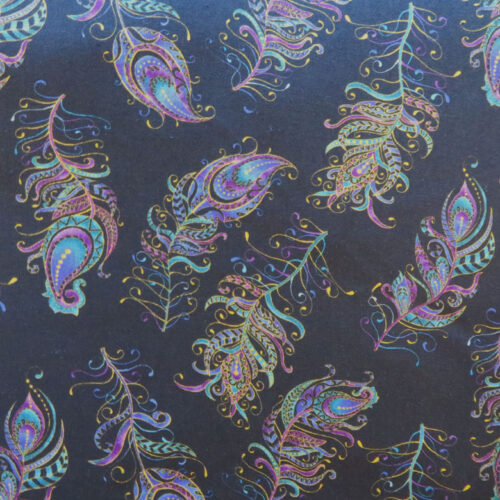 Peacock Flourish Black Laminate Wideback Fabric